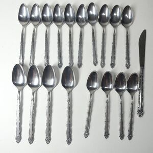 Ekco Eterna Mary Ellen Flatware Lot Stainless 17pcs Teaspoons Soup Spoon Vtg MCM